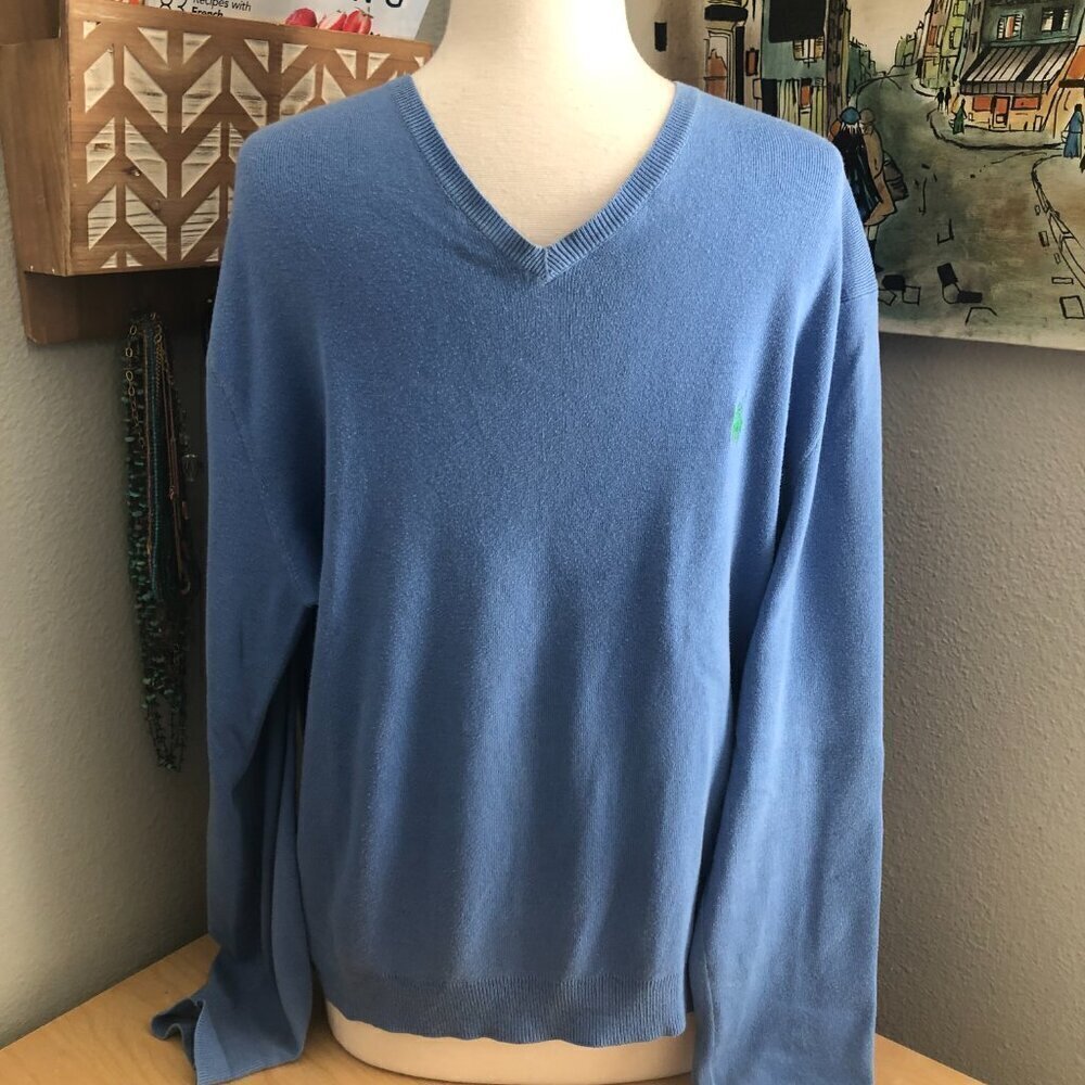 Polo Ralph Lauren Pima Cotton Lavender Purple V Neck Sweater Men's size L